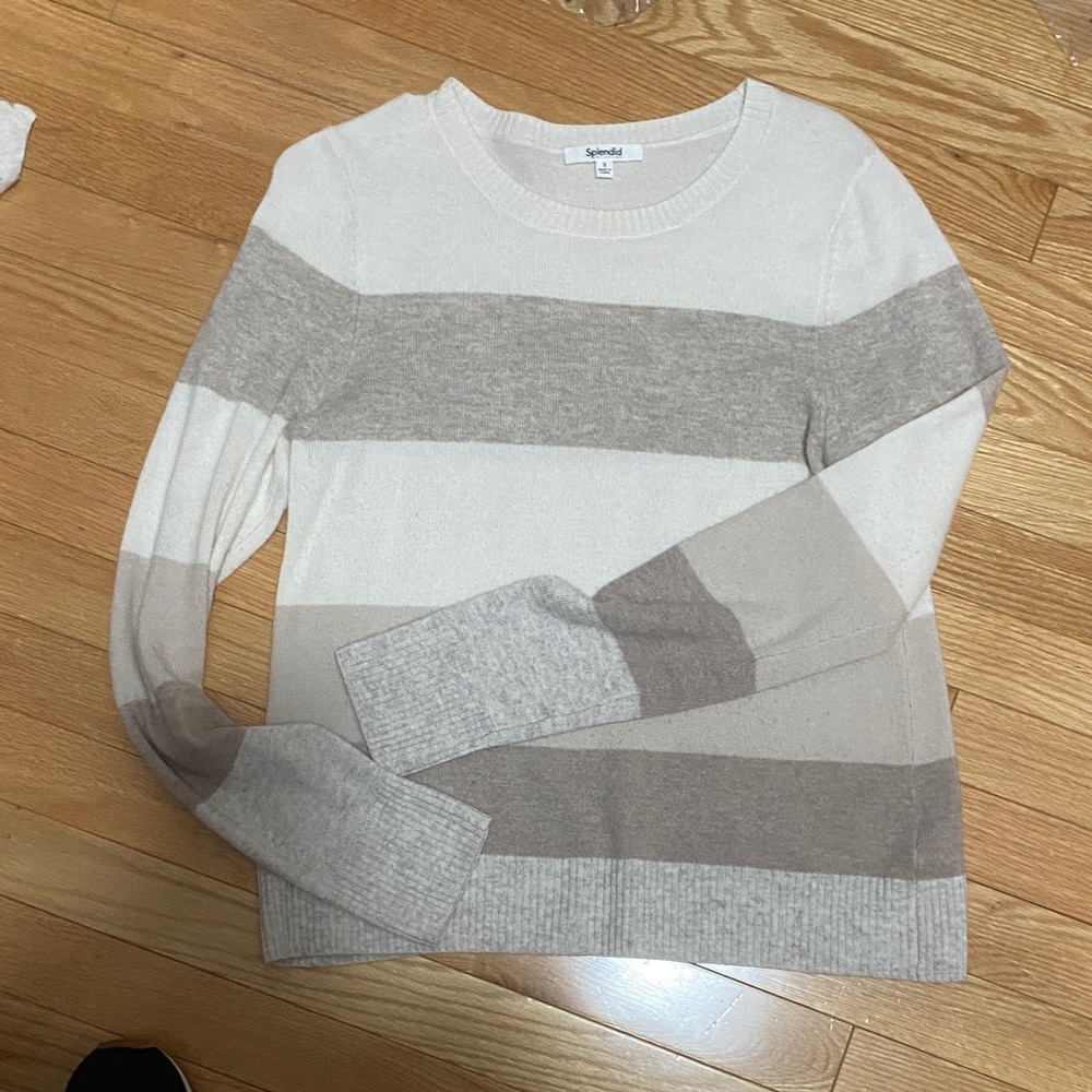 Splendid Women's Sweater - Cream and Gray Stripes